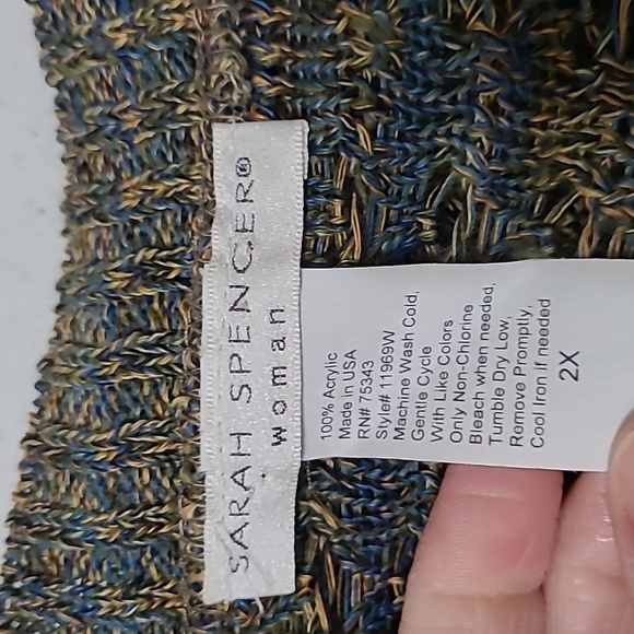 Sarah Spencer Green, Blue & Mustard Gold Knit Sweater size 2X - Picture 3 of 7